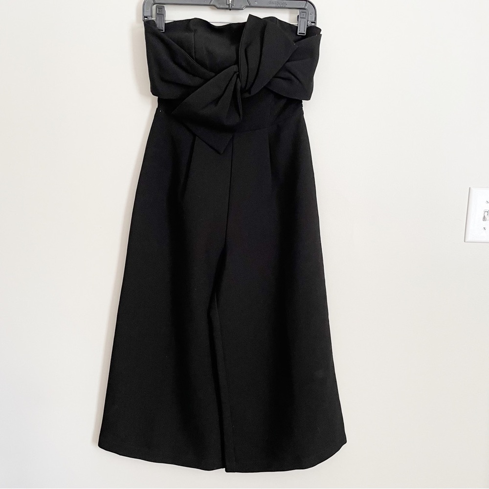 Parvenue black strapless wide leg jumpsuit with front knot bow size s